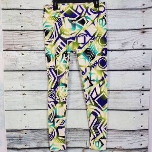 LuLaRoe Tall & Curvy Leggings Geometric Tribal Print Green Purple Blue Plus Size
